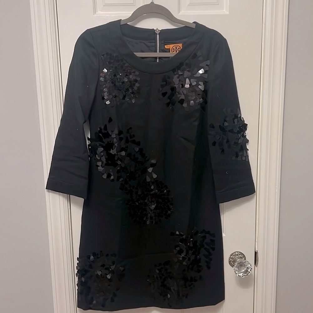 Tory Burch black sequin tunic shift dress size 4
